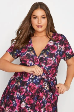 YOURS LONDON Curve Pink & Blue Floral Wrap Skater Dress -Saga Dresses Shop fad0d0c9 f9d7 40 161791 D