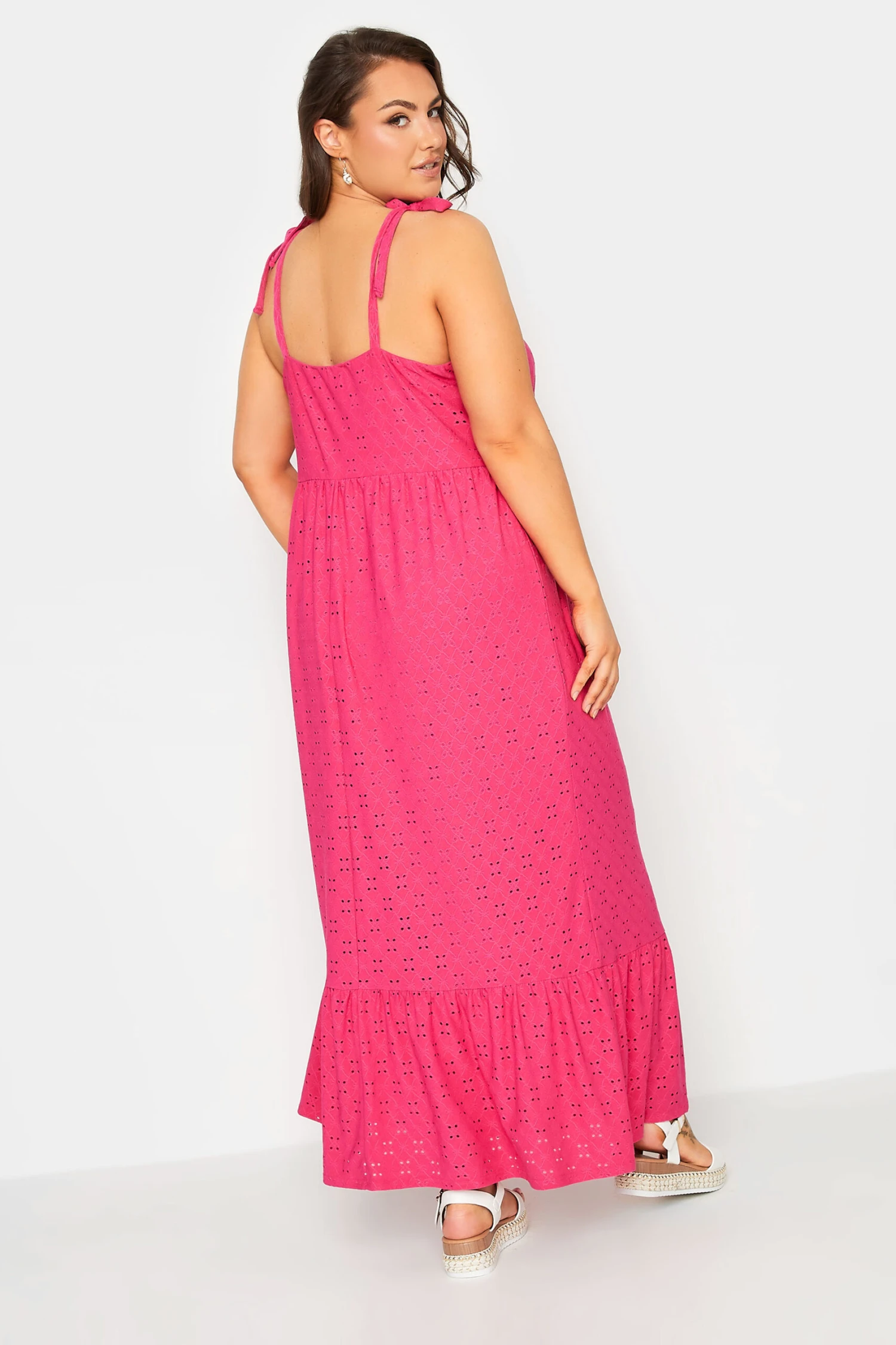 YOURS Curve Hot Pink Broderie Anglaise Maxi Dress 2 YOURS Curve Hot Pink Broderie Anglaise Maxi Dress - Image 2
