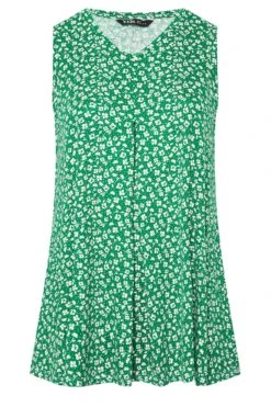 YOURS Curve Green Floral Print Pleat Front Vest Top -Saga Dresses Shop fbe336a7 505d 4d 302068 X