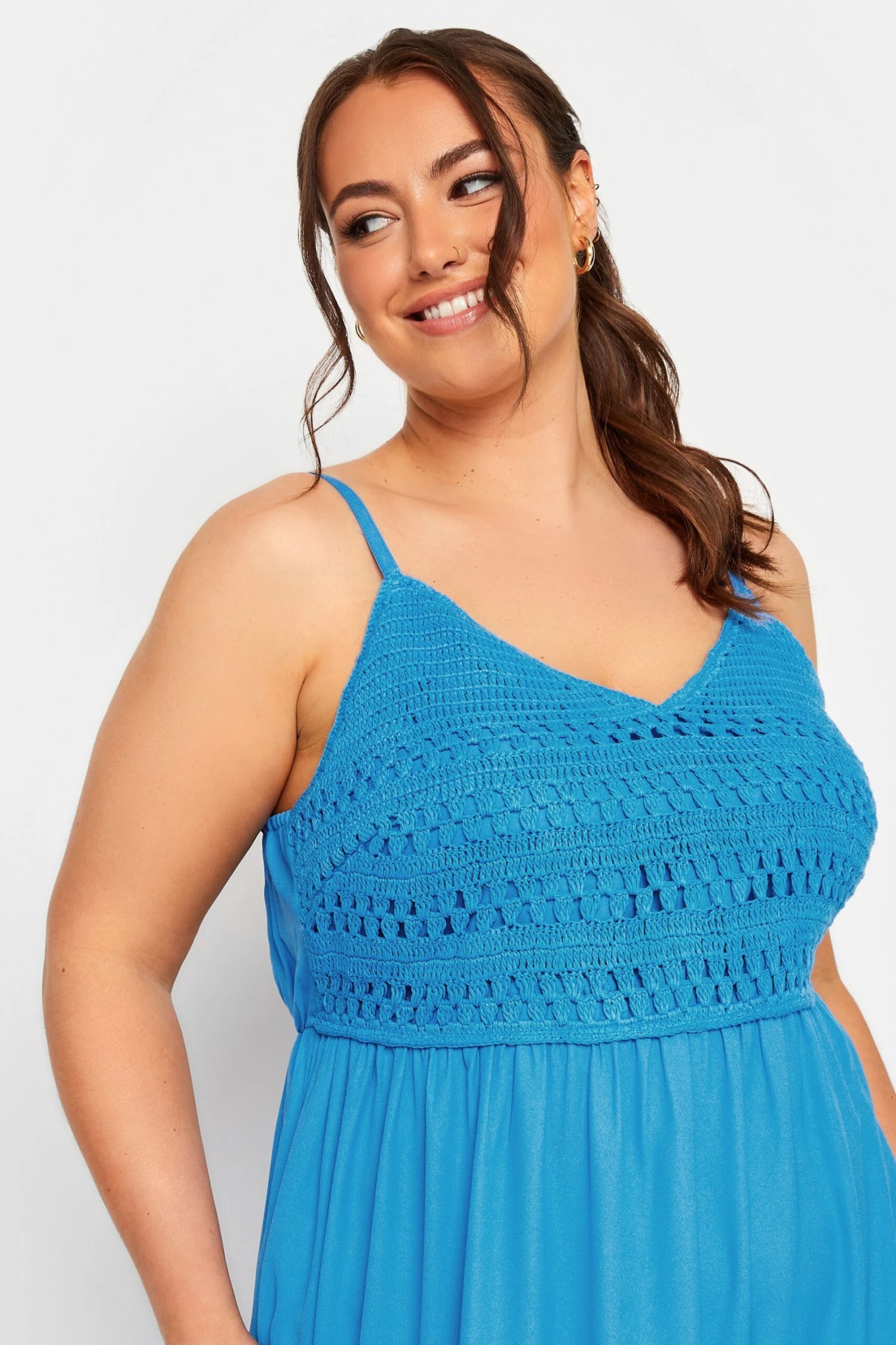 LIMITED COLLECTION Curve Blue Crochet Tiered Midaxi Dress 3 LIMITED COLLECTION Curve Blue Crochet Tiered Midaxi Dress - Image 3