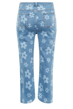 YOURS Curve Blue Floral Stretch Wide Leg Jeans -Saga Dresses Shop fc73210d 7fc8 4c 143247 Y