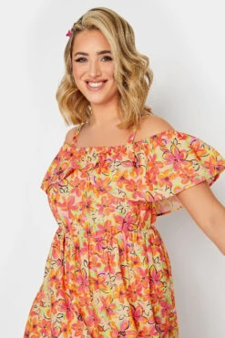 LIMITED COLLECTION Curve Orange Floral Frill Cold Shoulder Midi Dress 12 LIMITED COLLECTION Curve Orange Floral Frill Cold Shoulder Midi Dress -Saga Dresses Shop fc8a96c7 624a 4b 215544 D