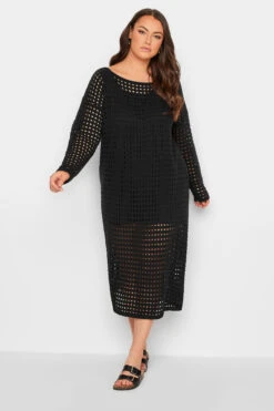 YOURS Curve Black Crochet Midaxi Dress