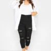 YOURS Curve Black Stretch Ripped Cropped JENNY Jeggings