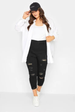 YOURS Curve Black Stretch Ripped Cropped JENNY Jeggings