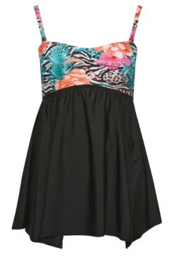 YOURS Curve Black Tropical Print Hanky Hem Swimdress -Saga Dresses Shop fdd11f67 4d1b 46 150302 X