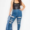 YOURS Curve Blue Ripped GRACE Stretch Jeggings