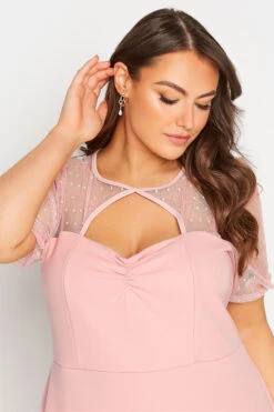 YOURS LONDON Curve Pink Polka Dot Mesh Midi Skater Dress -Saga Dresses Shop fe166849 eb3b 4c 161379 D