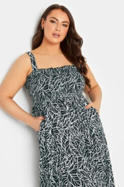 YOURS Curve Black Leaf Print Shirred Maxi Dress 8 YOURS Curve Black Leaf Print Shirred Maxi Dress -Saga Dresses Shop fe323d55 d453 47 137426 D