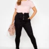 YOURS Curve Black Corset Waist Stretch Skinny AVA Jeans