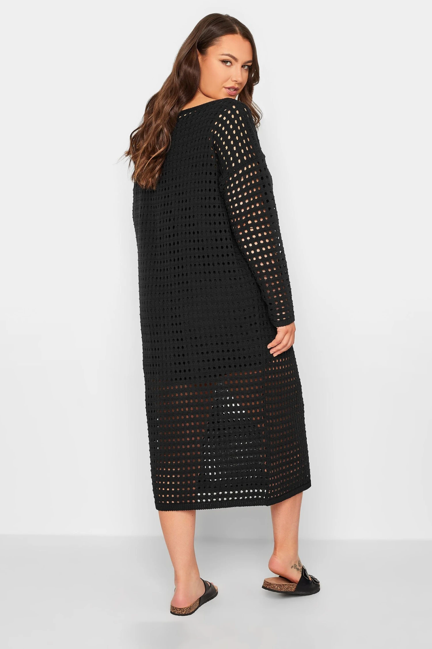 YOURS Curve Black Crochet Midaxi Dress 2 YOURS Curve Black Crochet Midaxi Dress - Image 2