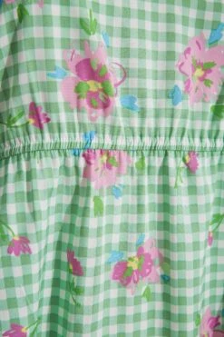 LIMITED COLLECTION Curve Green Gingham Floral Puff Sleeve Peplum Top -Saga Dresses Shop ff39e9e5 fed1 49 214366 S