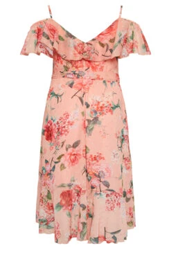 YOURS LONDON Curve Pink Cold Shoulder Floral Wrap Dress -Saga Dresses Shop ff416e58 fa41 42 162050 Y