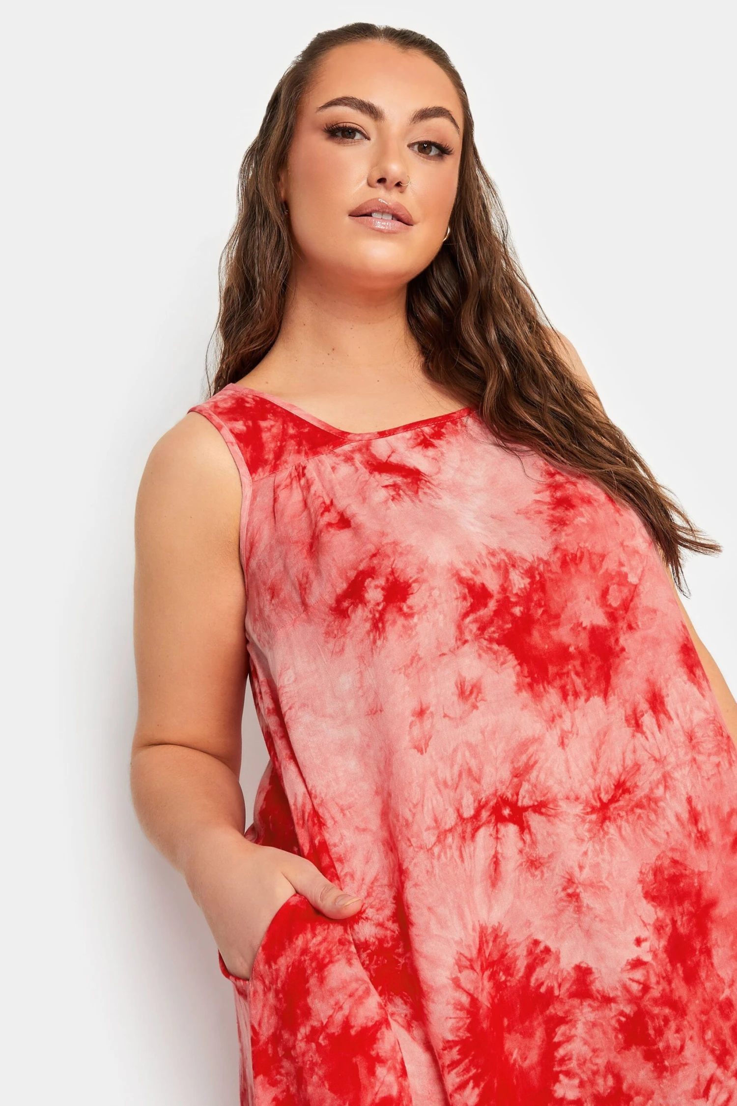 YOURS Curve Coral Orange Tie Dye Print Swing Dress 3 YOURS Curve Coral Orange Tie Dye Print Swing Dress - Image 3