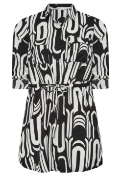 YOURS Curve Black & White Geometric Print Utility Tunic Shirt -Saga Dresses Shop ff8bbd01 9966 41 131935 X