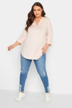 YOURS Curve Light Pink Half Placket Blouse