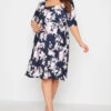 YOURS LONDON Curve Navy Blue Floral Print Square Neck Dress