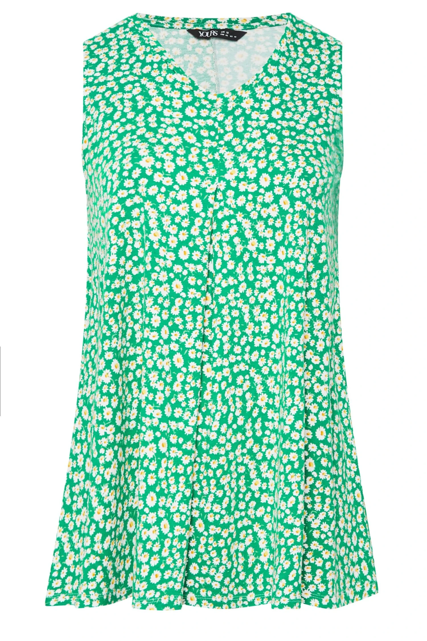 YOURS Curve Green Daisy Print Pleat Front Vest Top 4 YOURS Curve Green Daisy Print Pleat Front Vest Top - Image 4